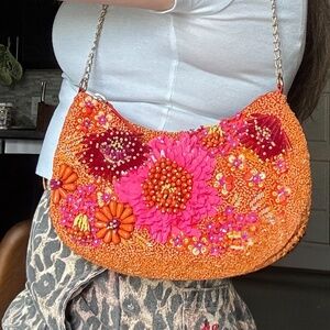 Beaded Shoulder Bag with Chain Strap
